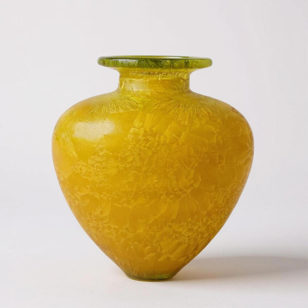 Large Heavy Recycled Yellow Glass Vase Wide Mouth Jar Spain